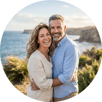 Adult couple smiling outdoors